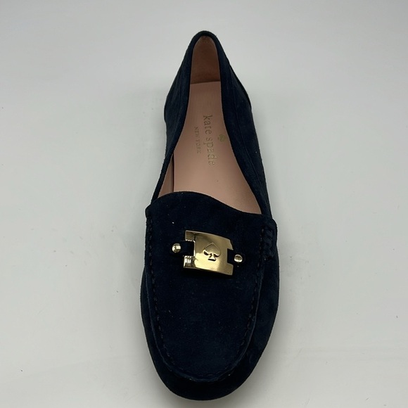 Kate Spade - Carmen Navy Suede Gold Logo Round Toe Driving Loafer Size 8 - Picture 11 of 16
